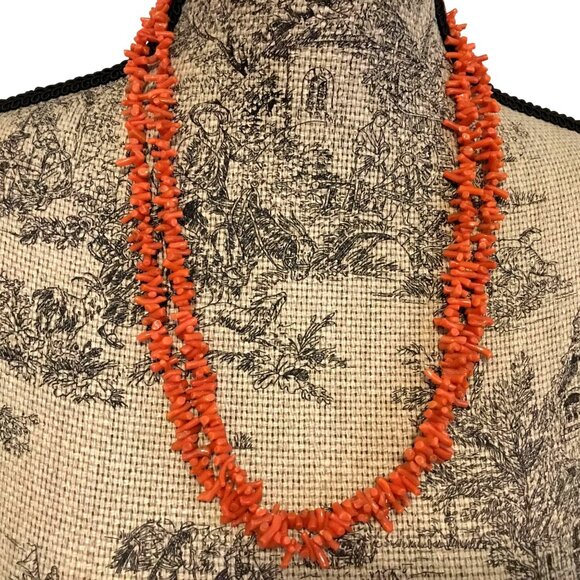 Vintage Coral Branch Necklace Women's Double Strand Sterling Clasp 100g Estate - Picture 1 of 13